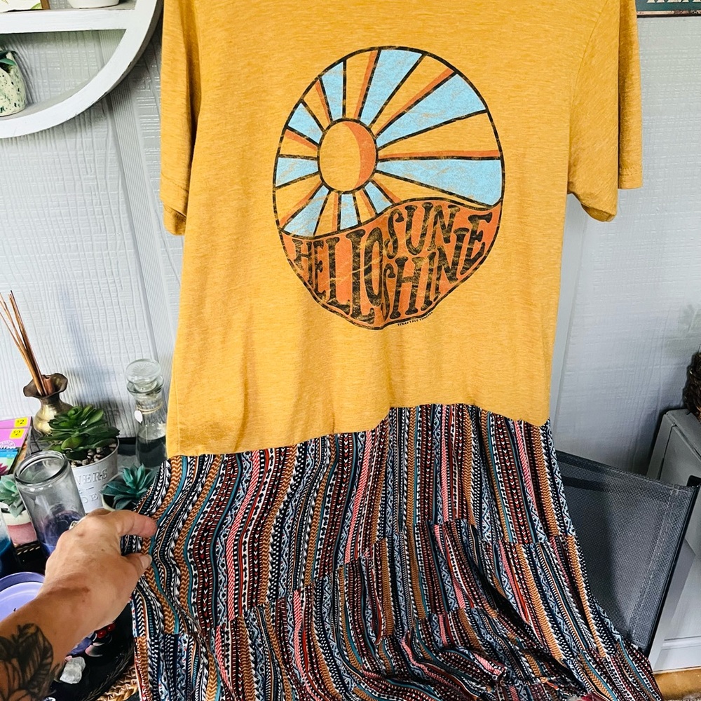 Yellow Graphic Tee boho dress